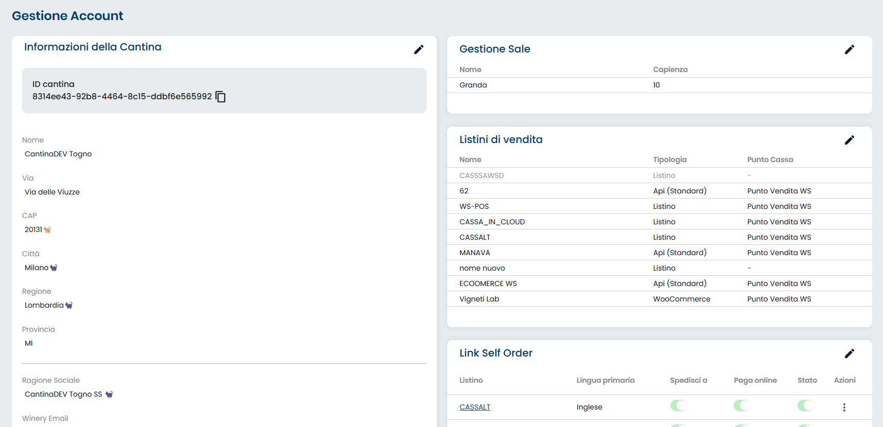 Gestione account