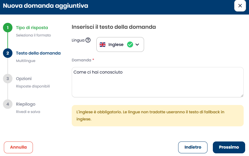 Testo della domanda