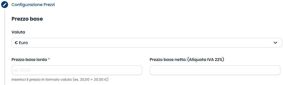 Configurazione prezzi