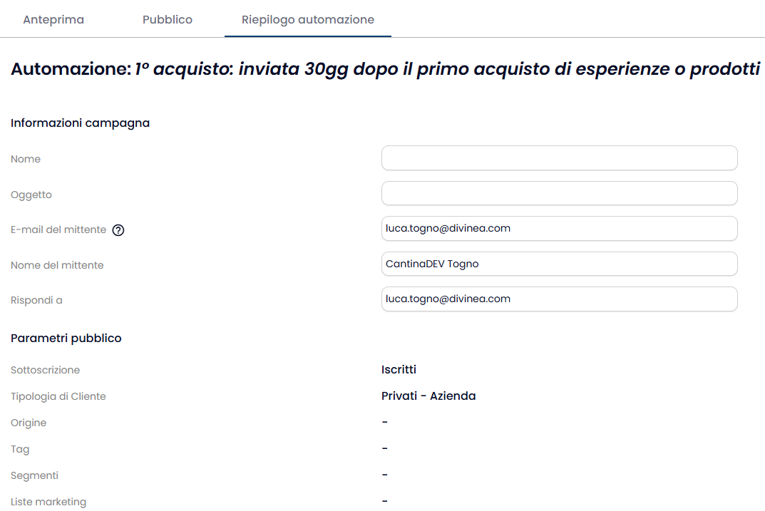 Riepilogo automazione