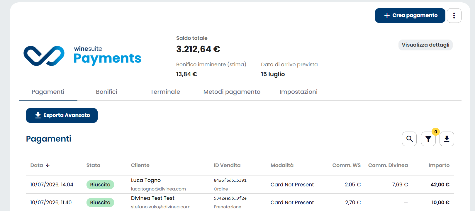 Winesuite payments